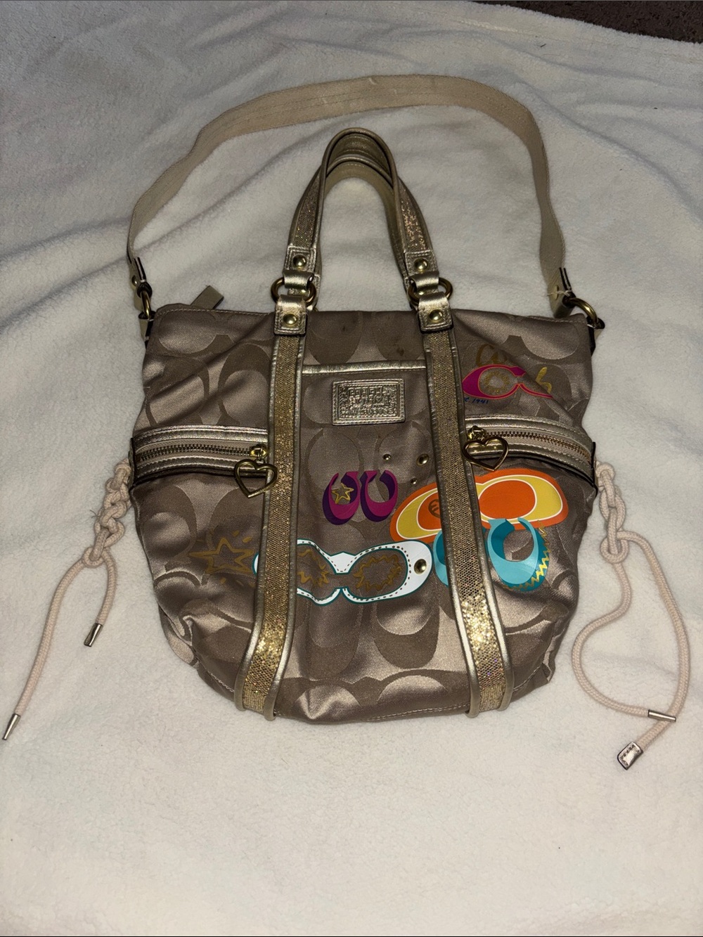 Vintage Coach Poppy C Daisy Applique Glitter Pocket Tote Bag 21101 Rare L.E. Nwt